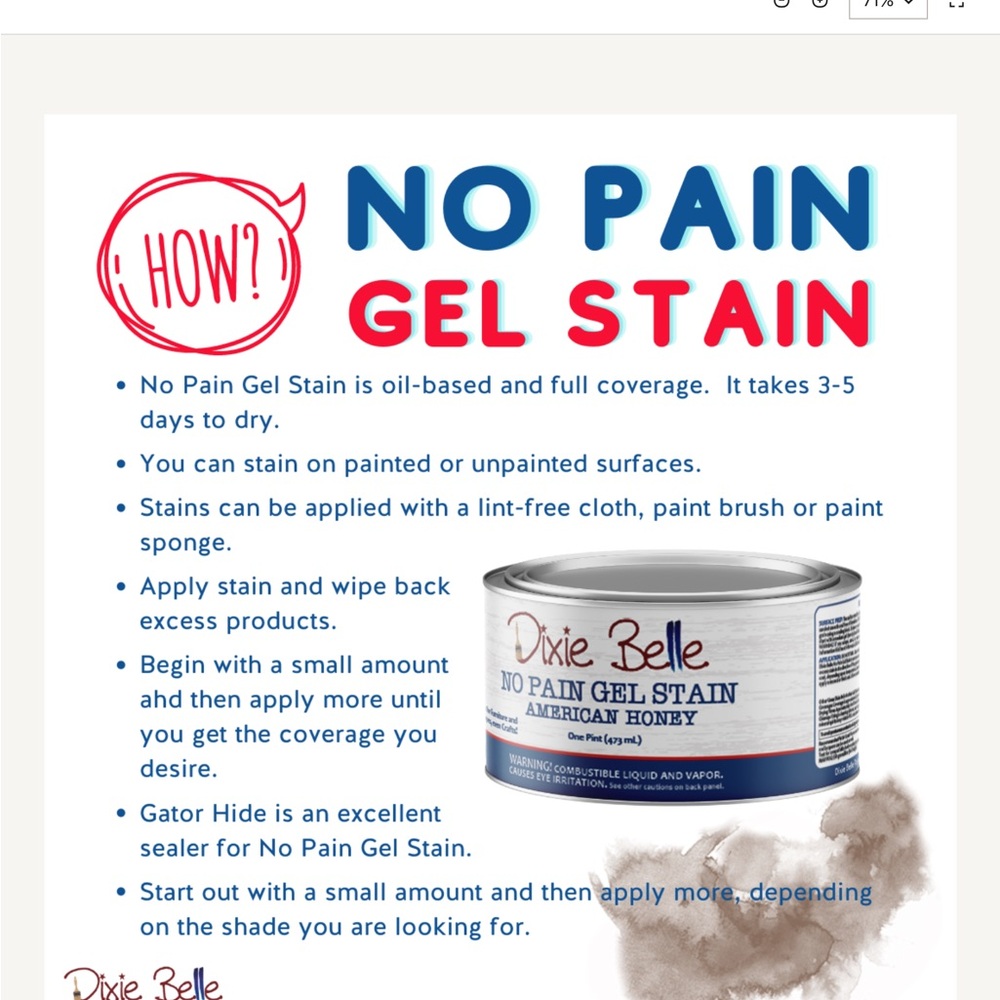 Golden Ash - No Pain Gel Stain - by Dixie belle - Picture 5 of 5